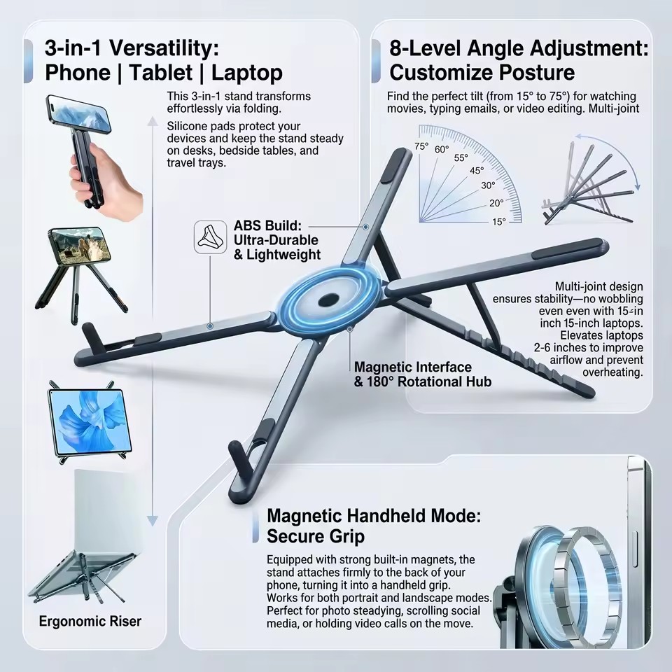 Laptop Accessories Holder - Draagbare magnetische telefoonhouder & selfie stick