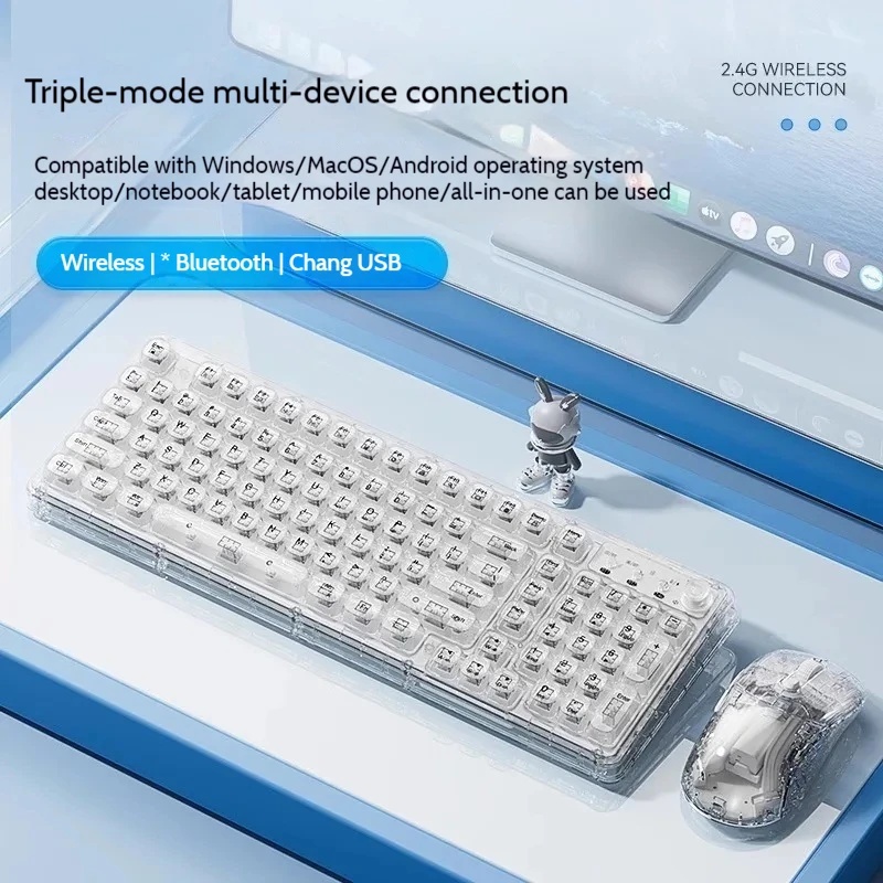 Laptop Accessories Combo - Transparante ijskristal draadloze Bluetooth toetsenbord-muis combo