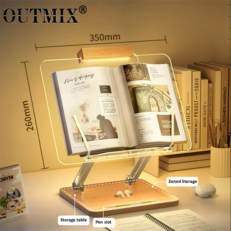 Laptop Accessories Holder - Houten leesstandaard met licht transparant acryl