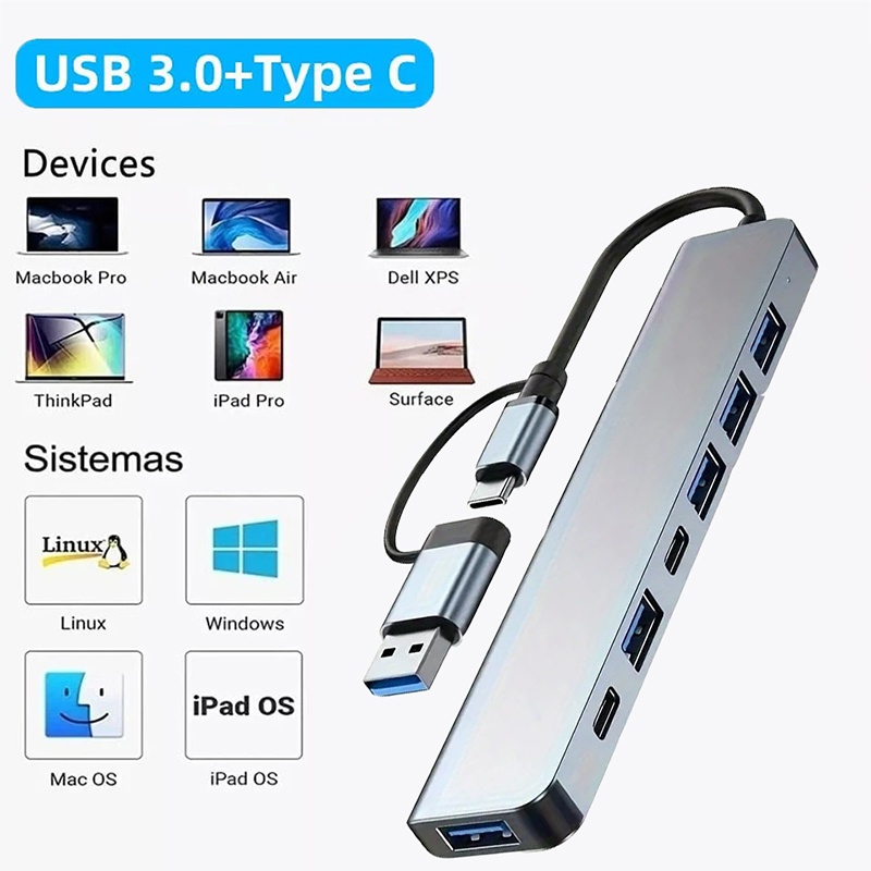 Laptop Accessories Macbook - 2-in-1 USB3.0 Hub 7-poorts Type-C Extender