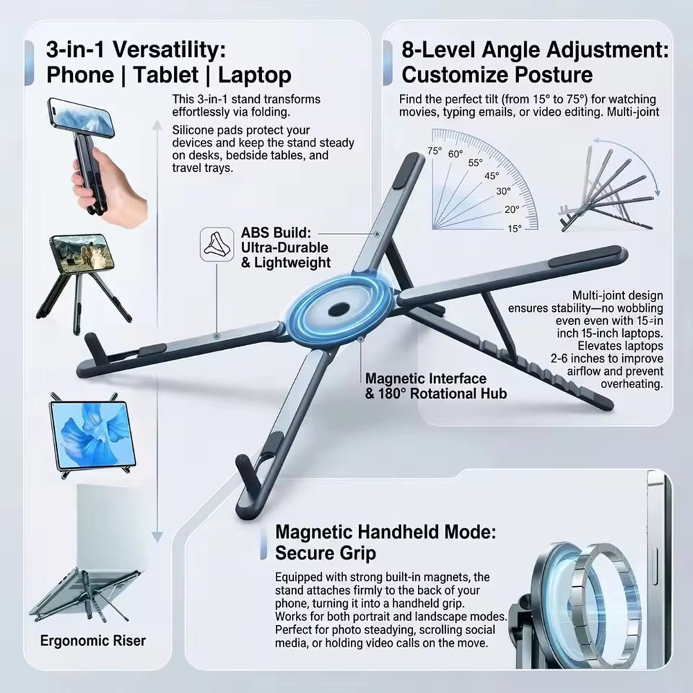 Laptop Accessories Holder - Draagbare magnetische telefoonhouder & selfie stick